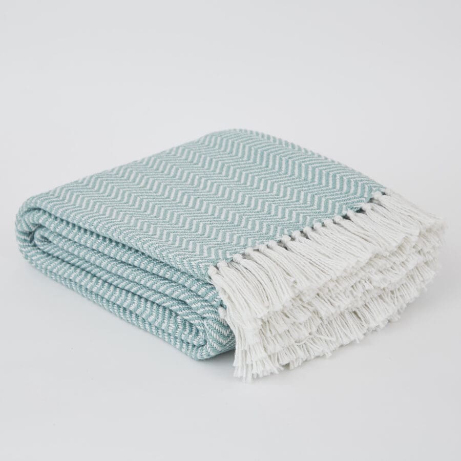Recycled Teal Herringbone Blanket
